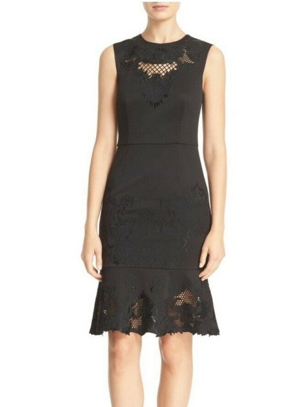 Ted Baker Sz 6 Chrysa Embroidered Black Frilly Hem Cocktail Elegant Dress